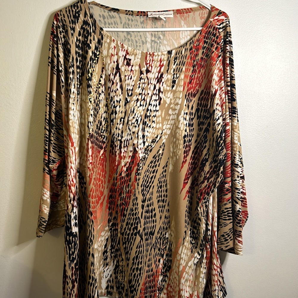JM Collection long sleeves top size 2x orange black browns office wear everyday